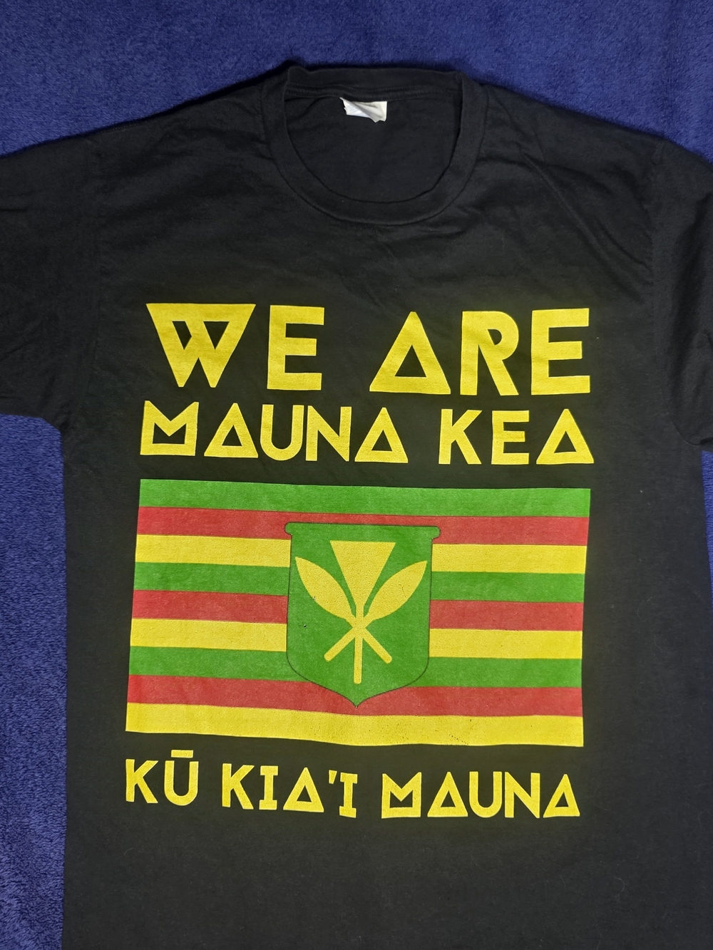 Port and Company Black Tee with Yellow, Green & Red Mauna Kea Graphic